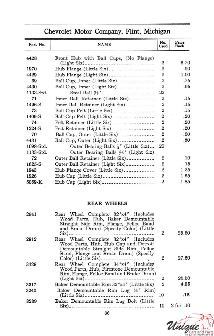 1912 Chevrolet Light and Little Six Parts Price List Page 19